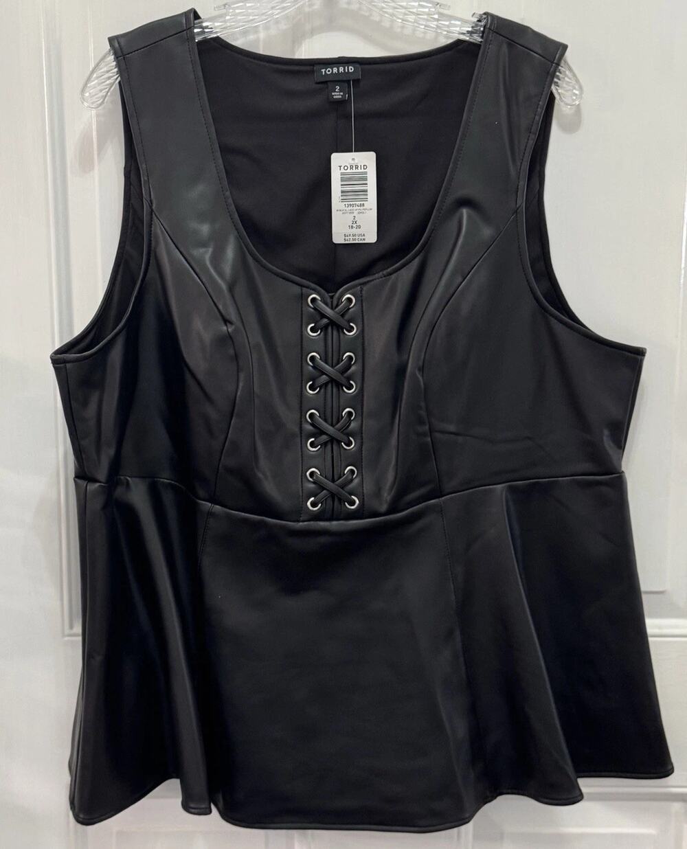 Torrid, Black Faux Leather Peplum Top NWT Plus Size 2